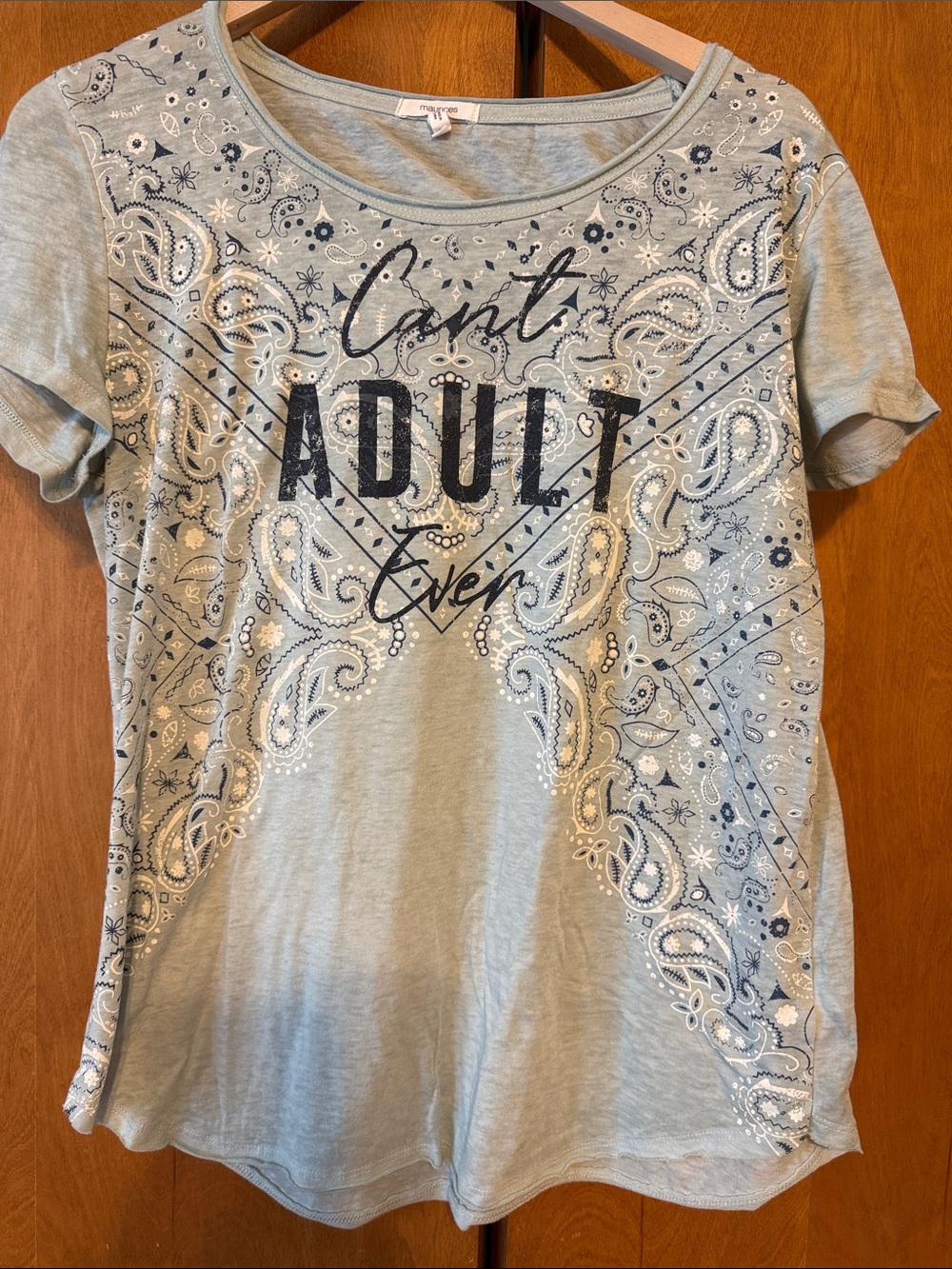 Maurices Light Blue Paisley 'Adult Ever' Graphic Tee